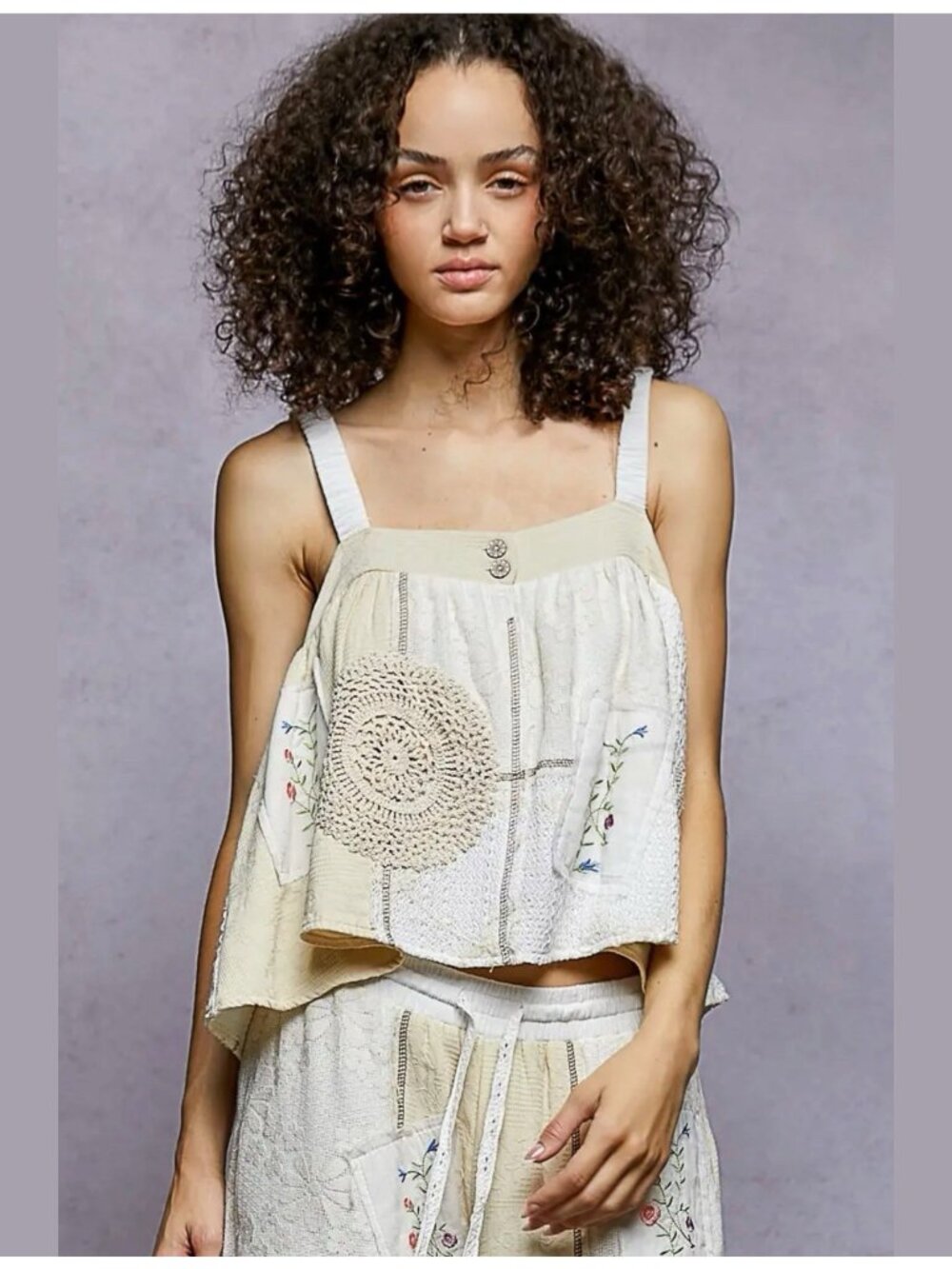 Pol Boho Sleeveless Solid Strap Double Gauze Tube Top Beige 100%Cotton Sz S M L
